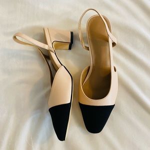 Nude and black sling back heel size 7